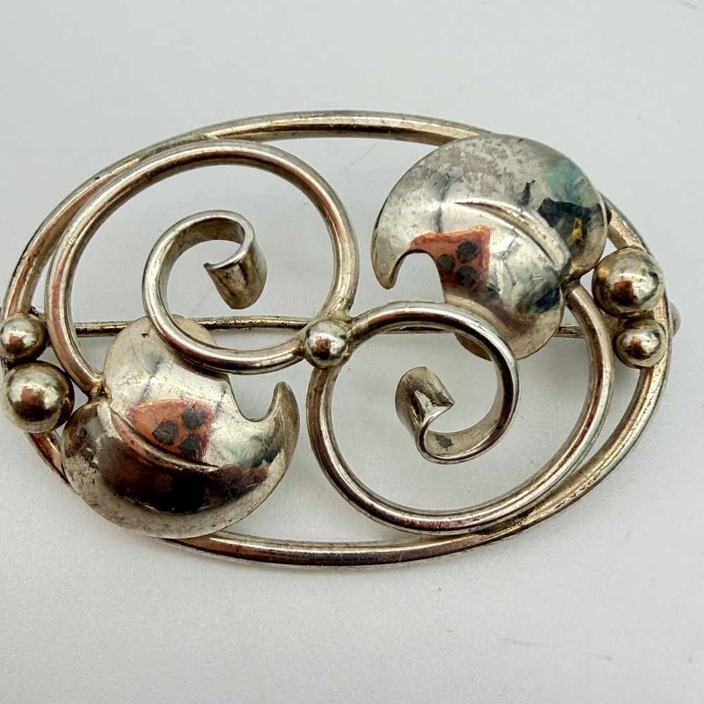 Vtg SCF Christian Fogh Danish Denmark Art NouveauLeaf Brooch Sterling Silver